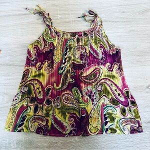 Mini Pleated Paisley Tank Top, One Size Fits All, Multicolor